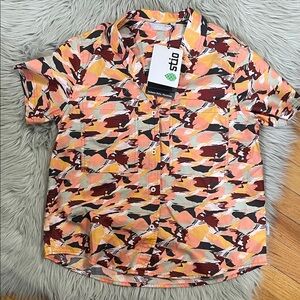 Stio women’s Abstract Pattern Short Sleeve Shirt - Orange, Brown, Black Black